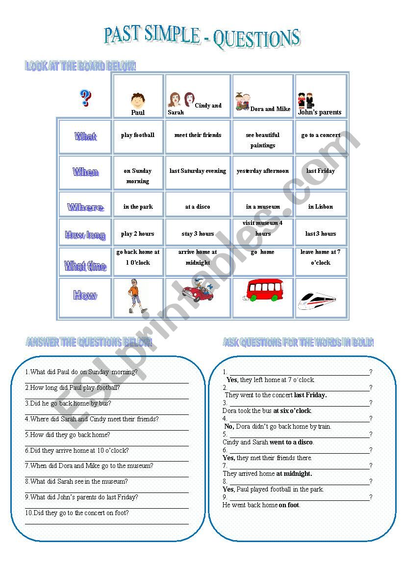 Past Simple Questions ESL Worksheet By Maria Manteigas