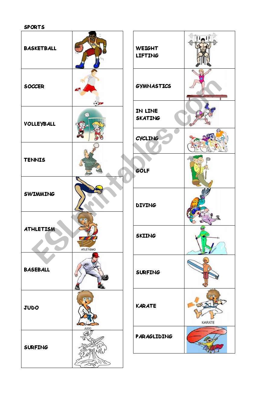 Sports ESL Vocabulary Worksheets