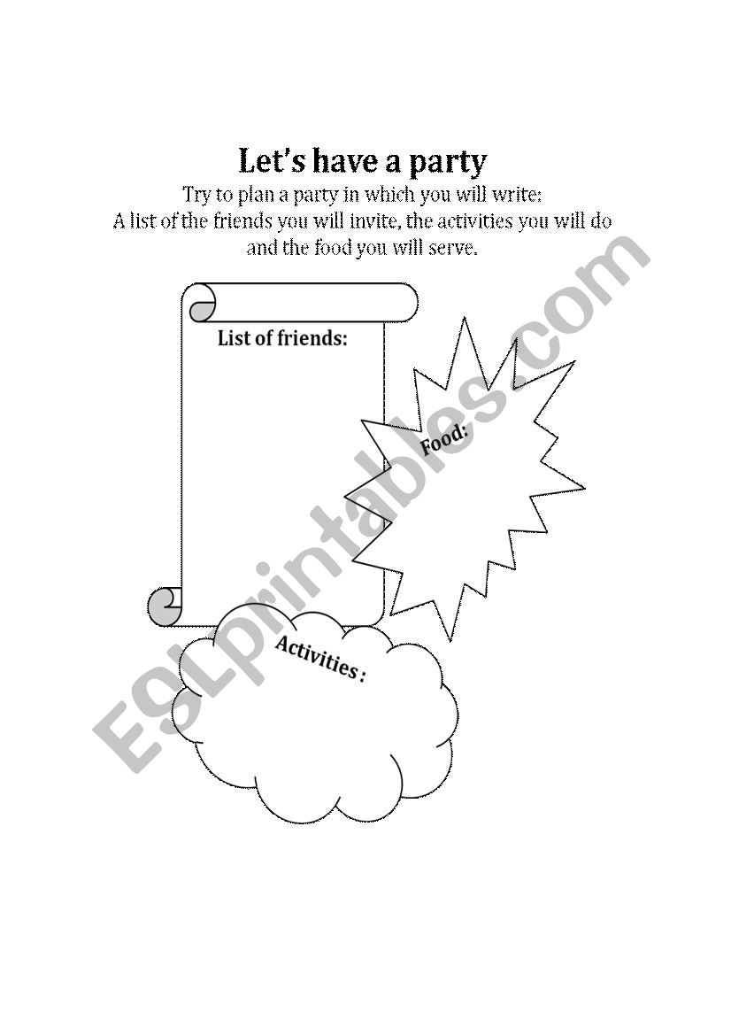 lets have a party esl worksheet by dianis215