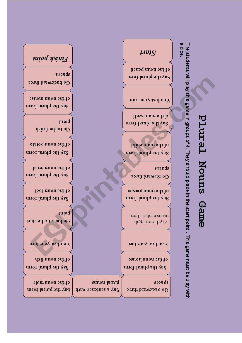 Plural Nouns Game worksheet