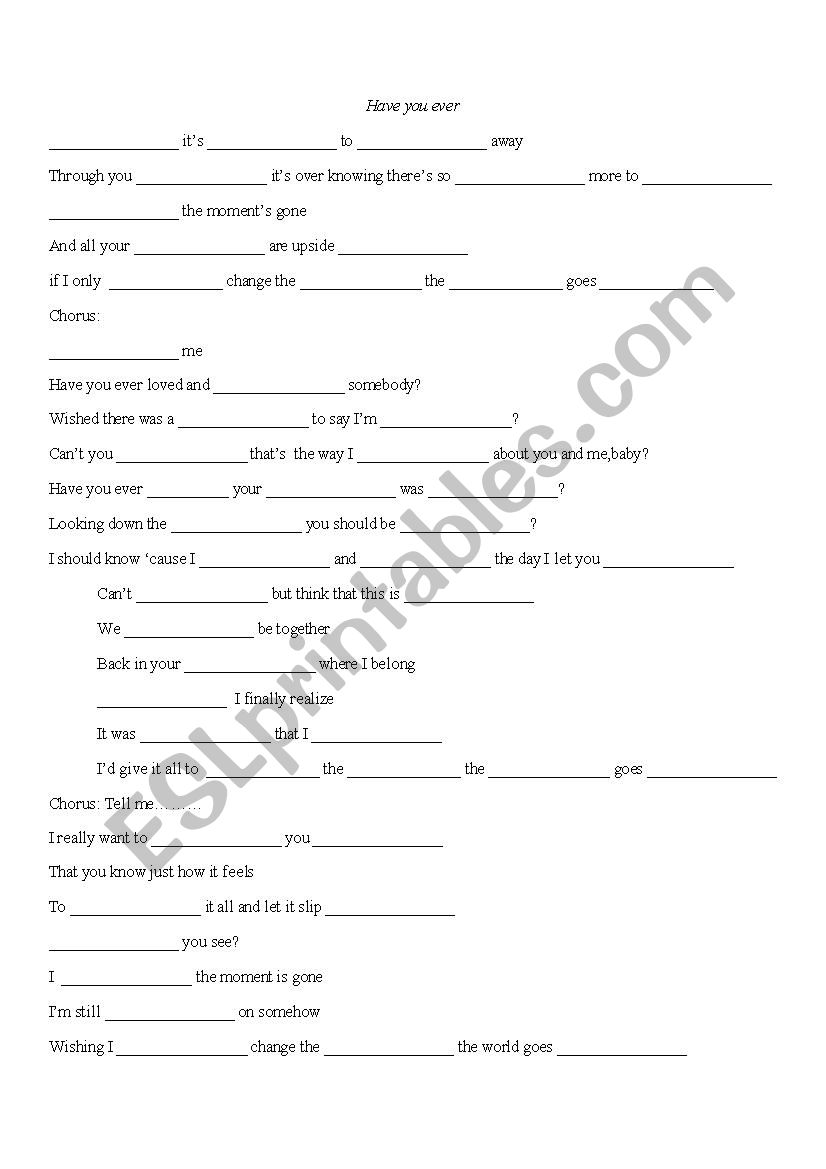 Have you ever song worksheet