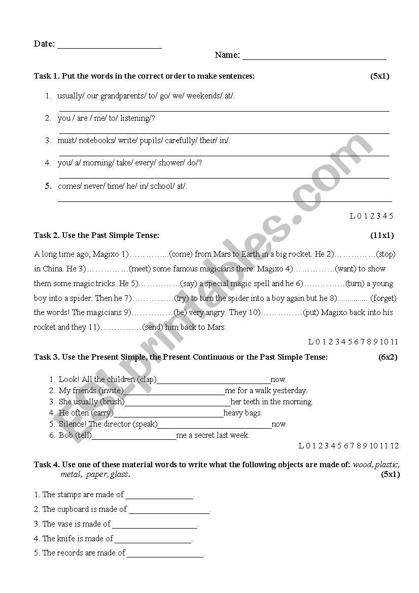 TEST worksheet