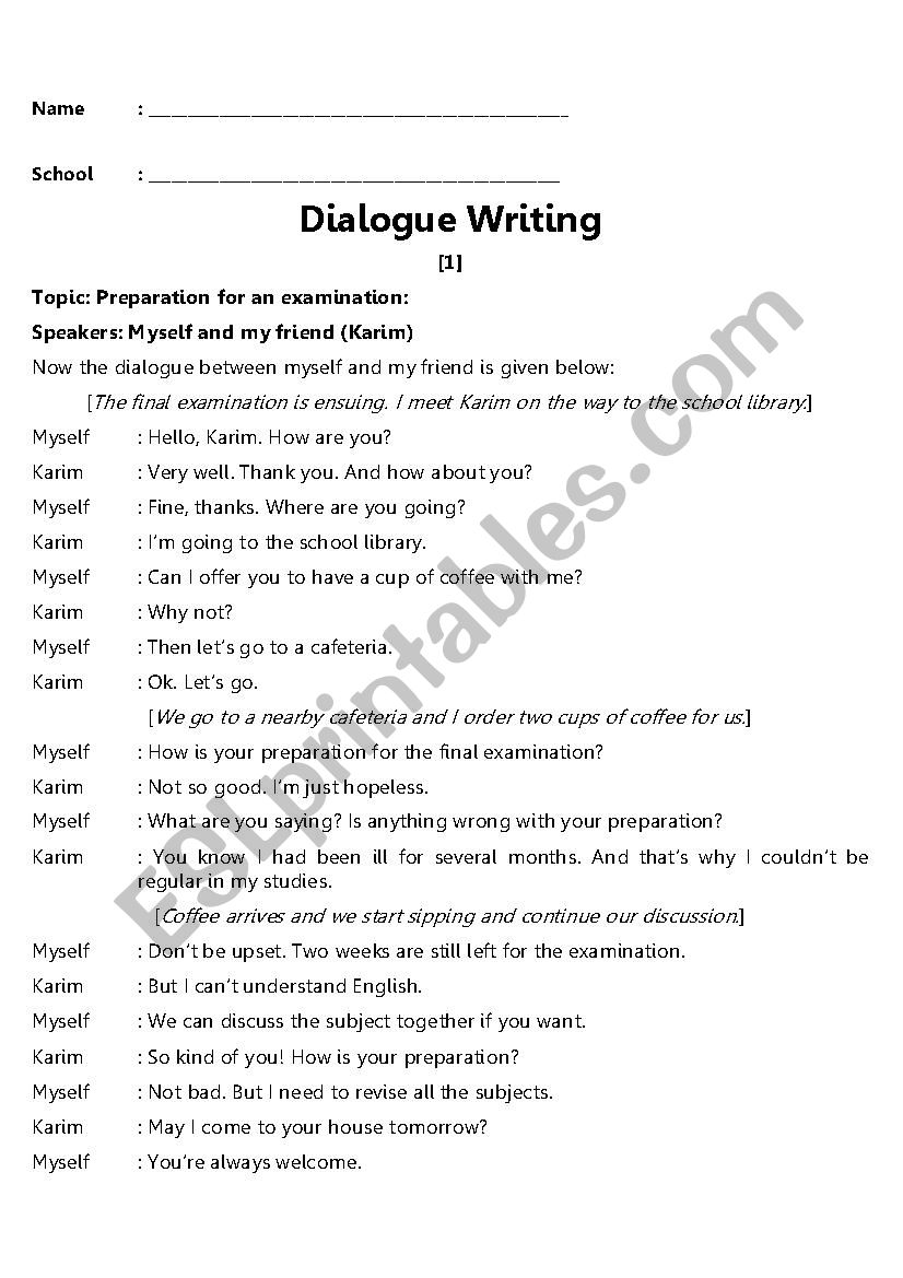 Dialogue Writing ESL Worksheet By Pinku drmc