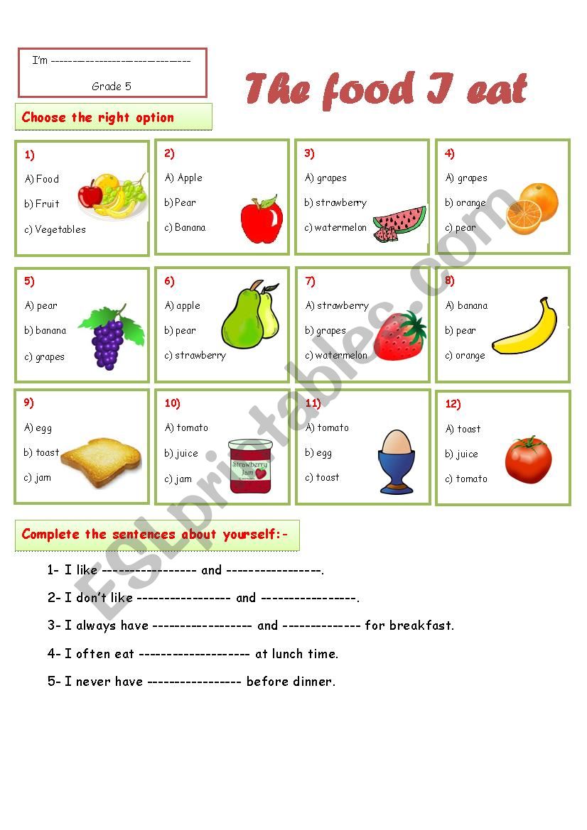 the food i eat worksheet