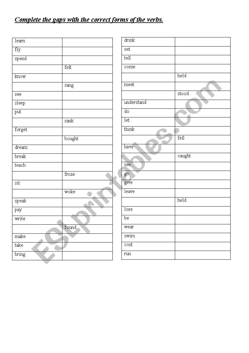 Past Tense Irregulars  worksheet