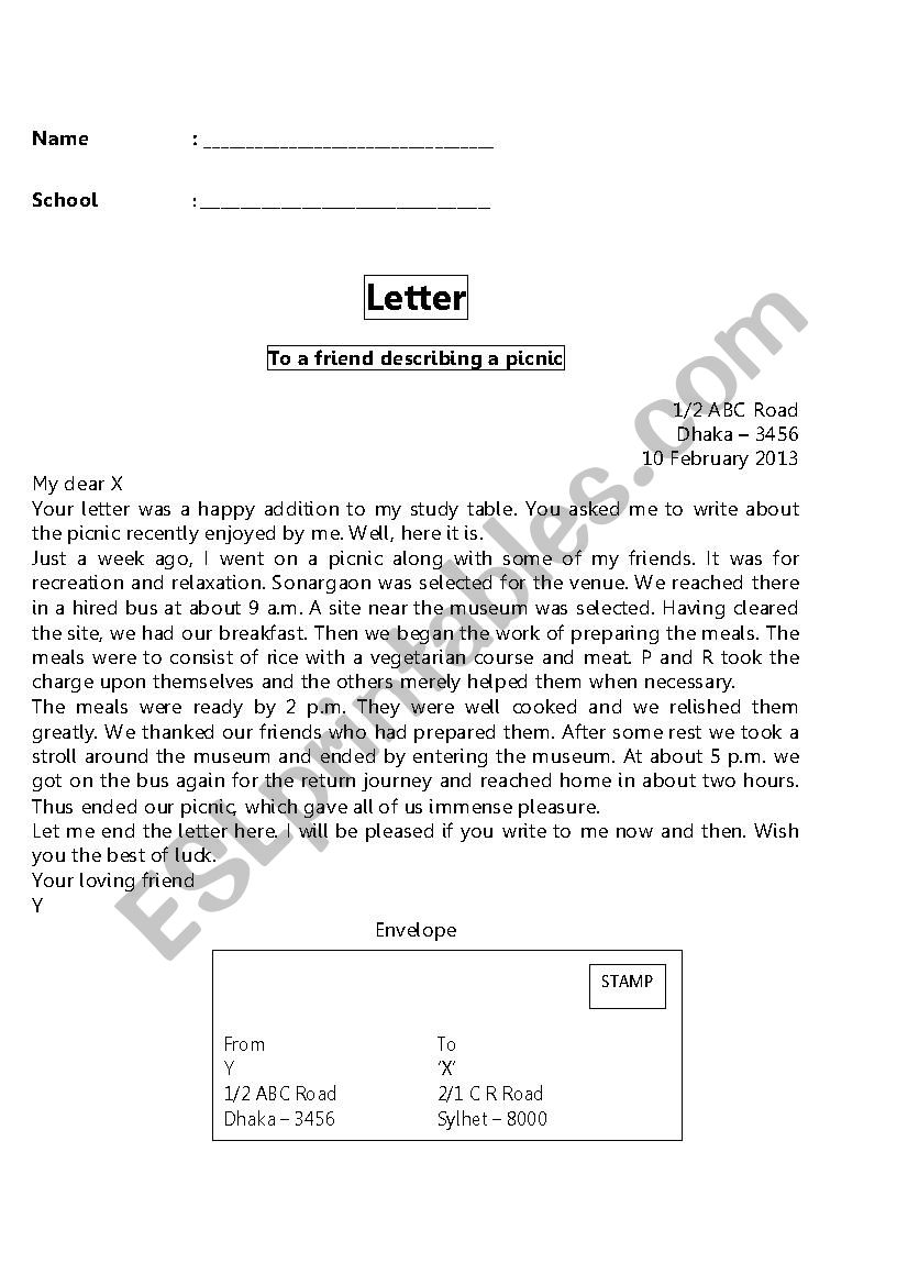 Letter Writing worksheet