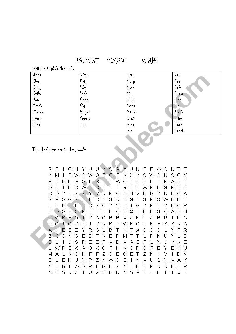 VERB WORDSEACH worksheet