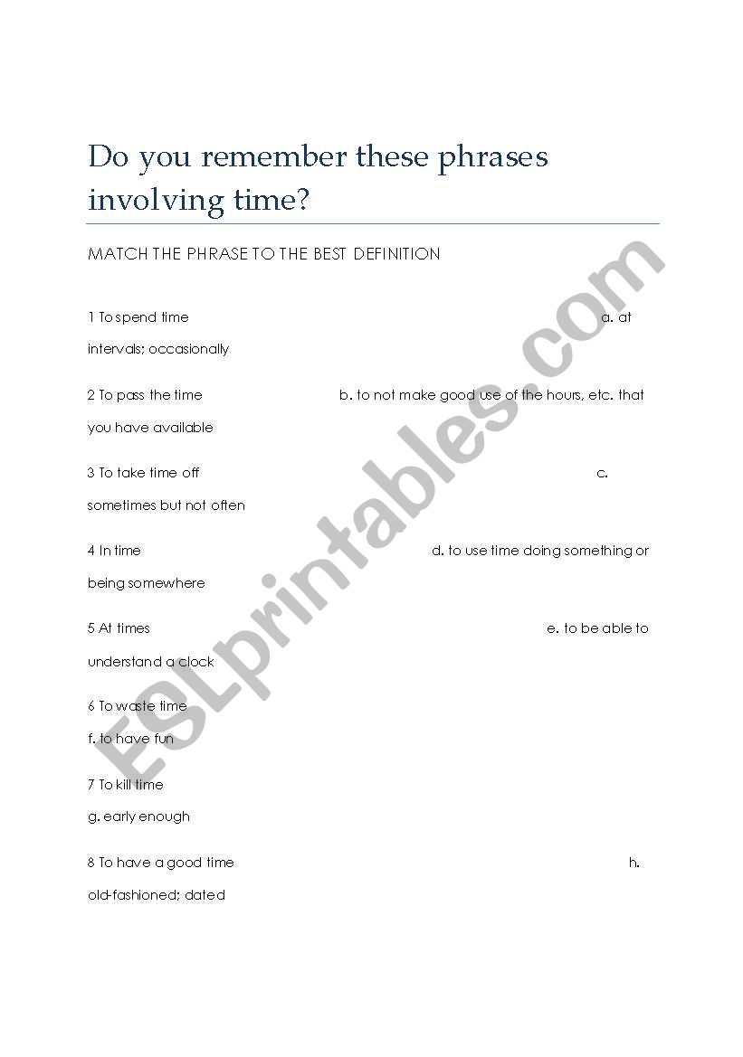 Phrases Involving Time worksheet