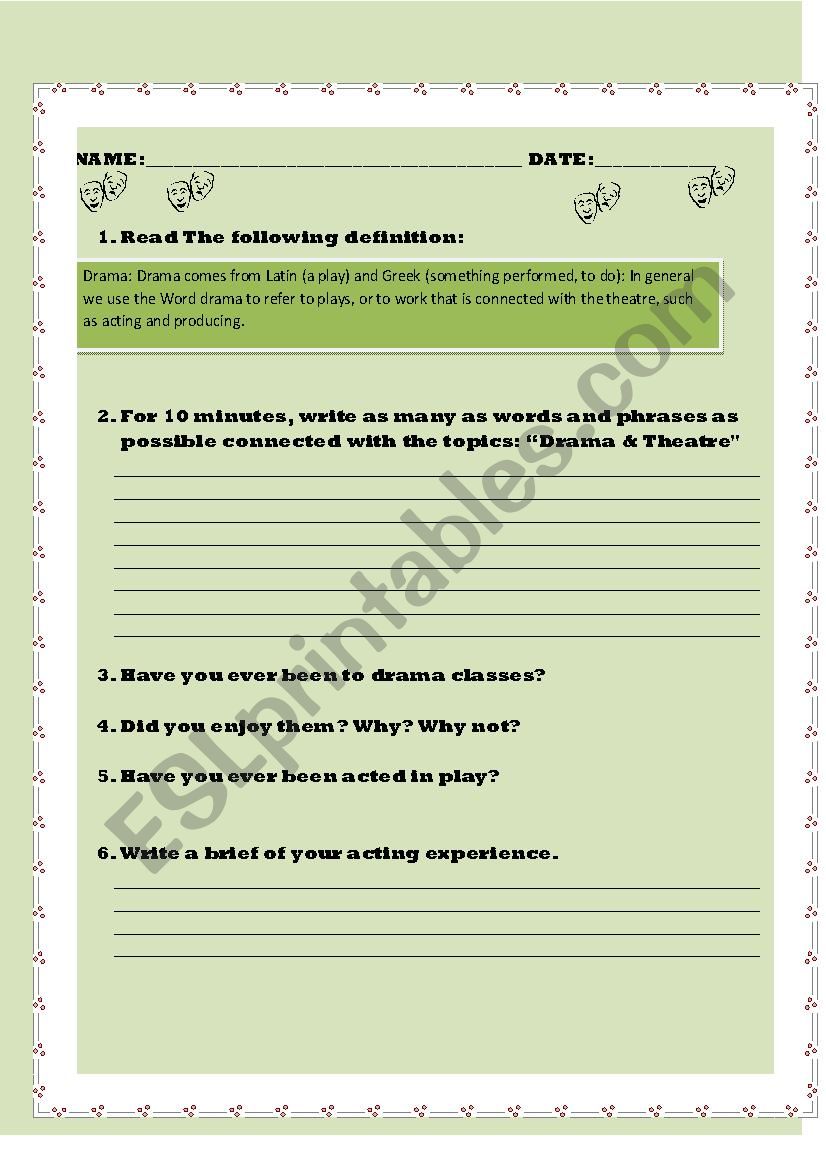 Shakespeare and Drama worksheet