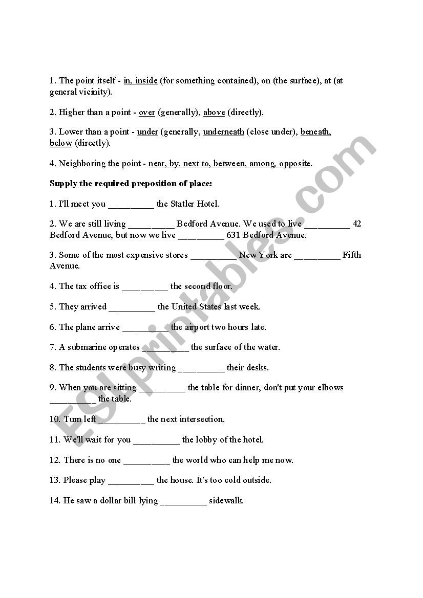 Preposition worksheet