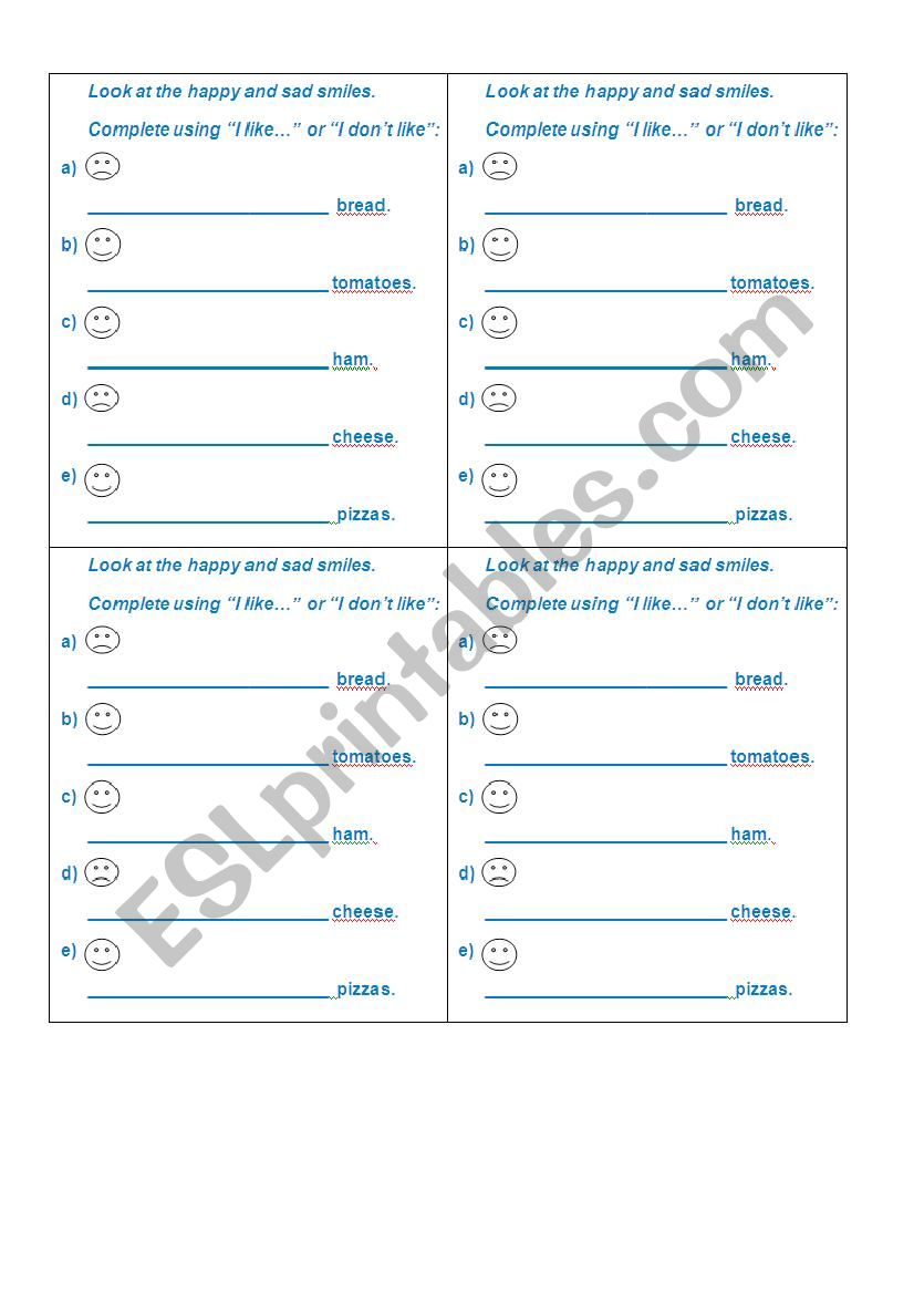 I like/I don´t like - ESL worksheet by nahrosa88