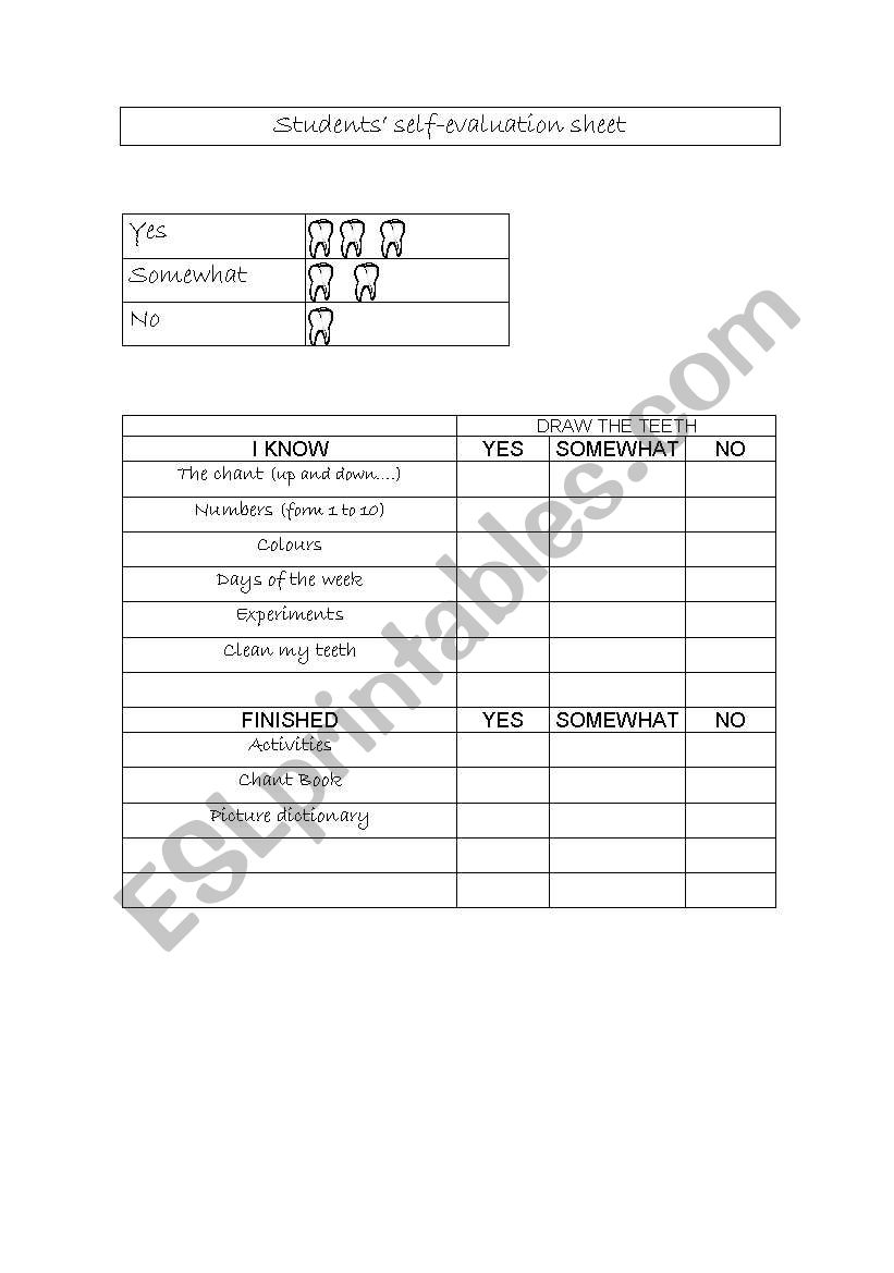 Tooth activity worksheet