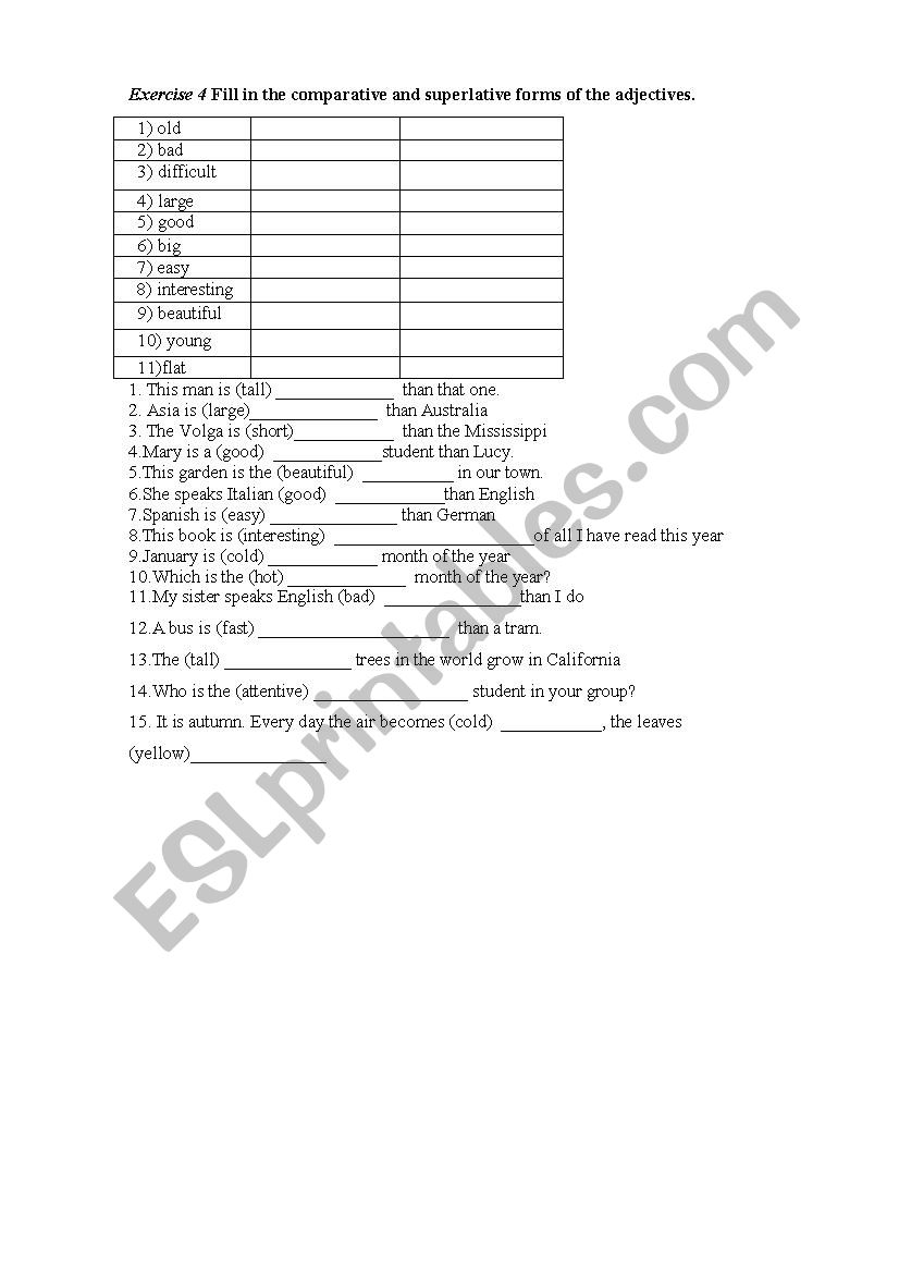 Adjectives worksheet