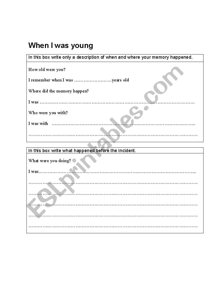 when I was young worksheet
