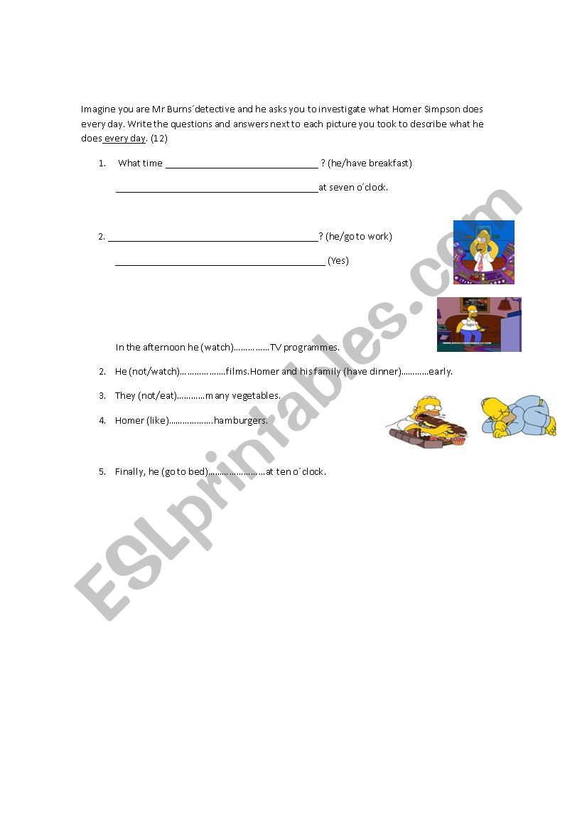 Homer Simpsons routine worksheet