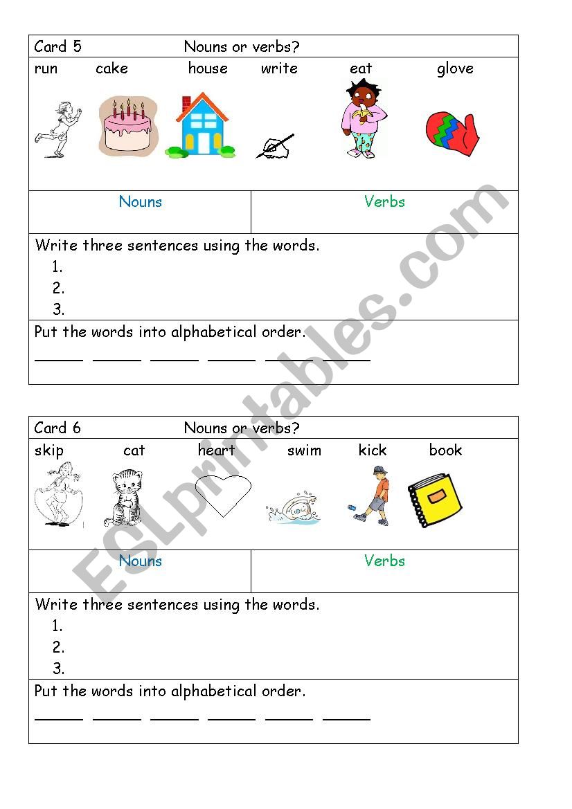 nouns and verbs work cards part two