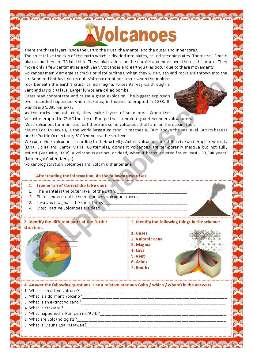 Volcanoes and earthquakes worksheet