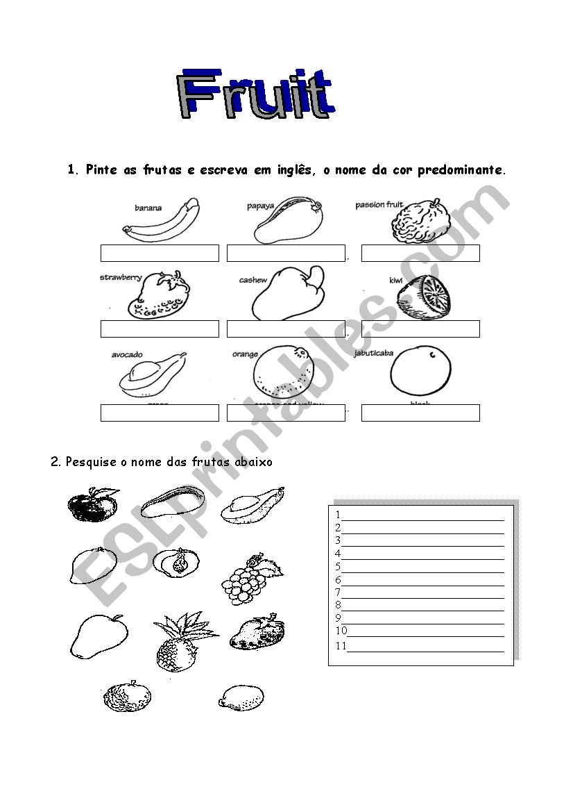 Colors and fruit worksheet