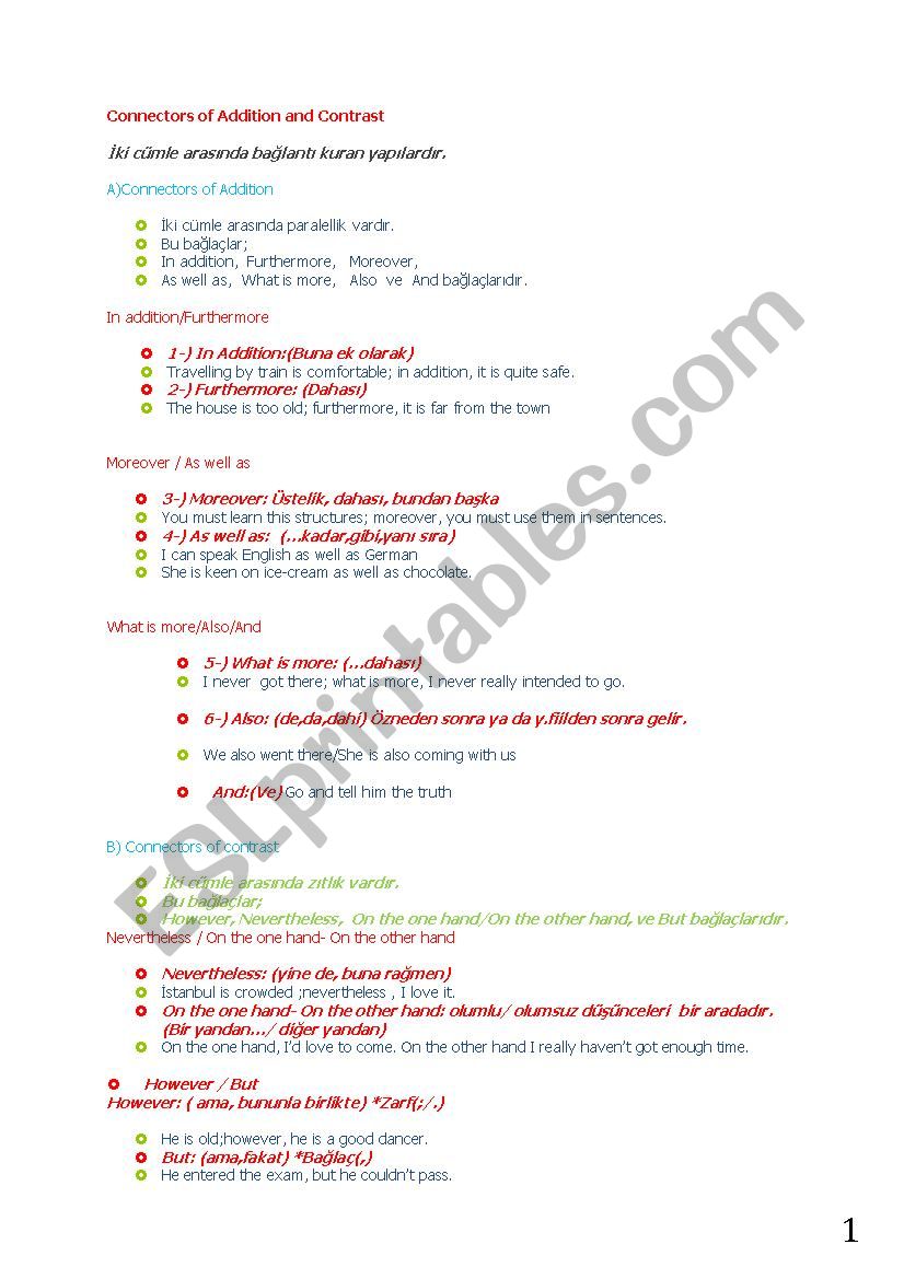 connectors worksheet