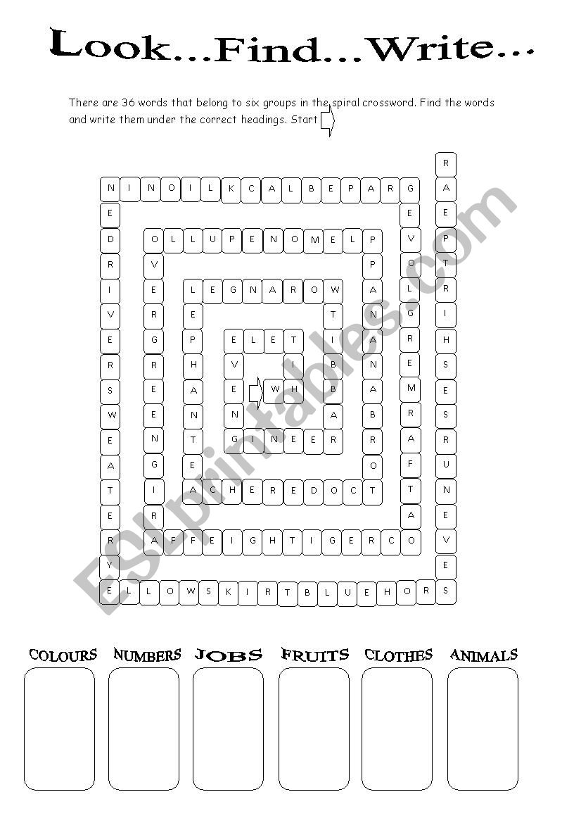 Look - Find - Write worksheet