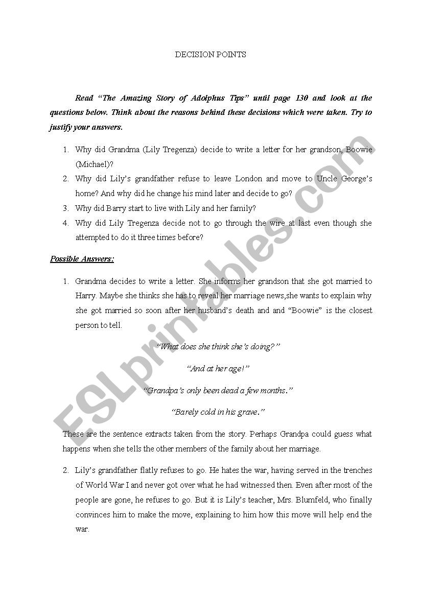 The Adolphus Tips (decision point activity)