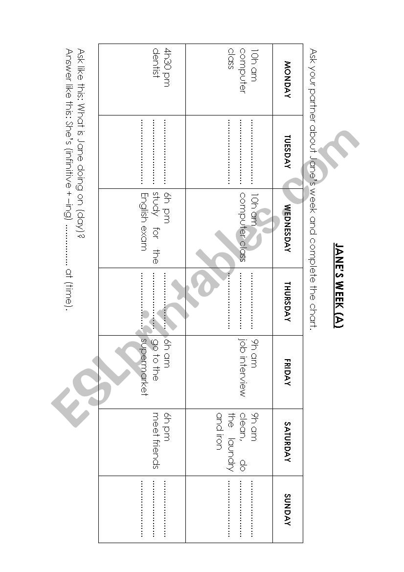 Jane´s Week - Info-gap Activity - Esl Worksheet By Noemi2