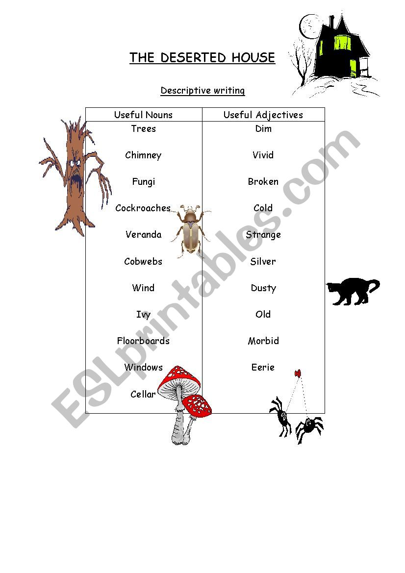 Haunted House Adjectives ESL Worksheet By Fishyleg