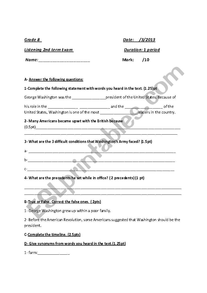 listening test  worksheet