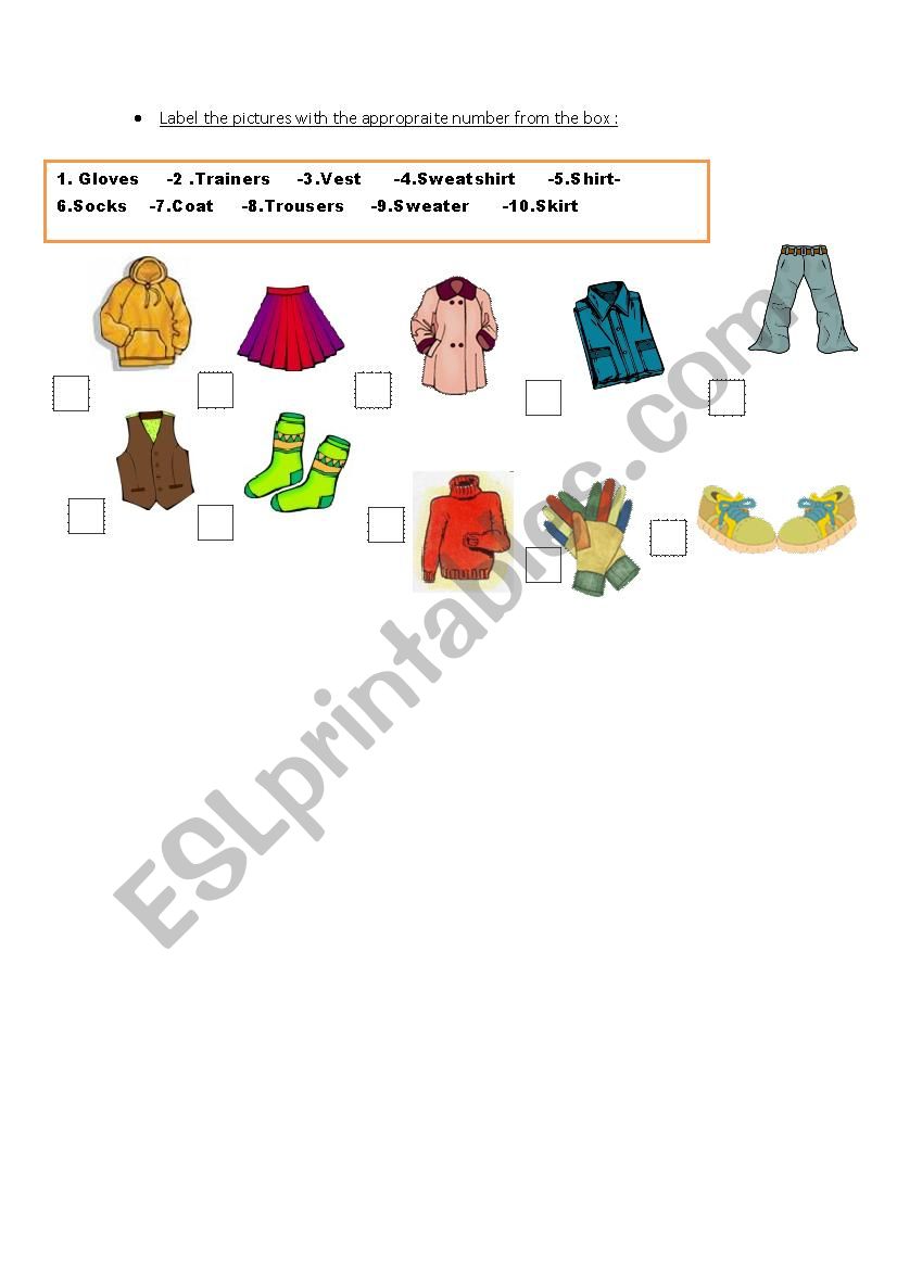 clothes exercise worksheet