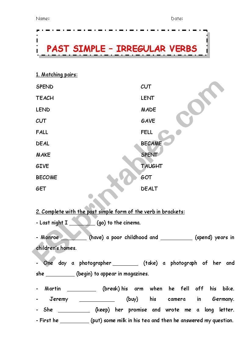 Past simple - Irregular verbs worksheet