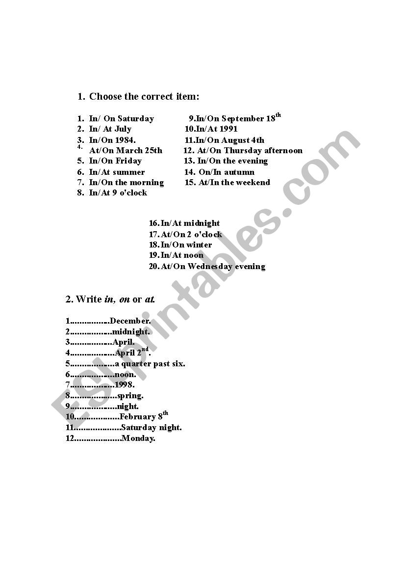 prepositions of place-in,on,at