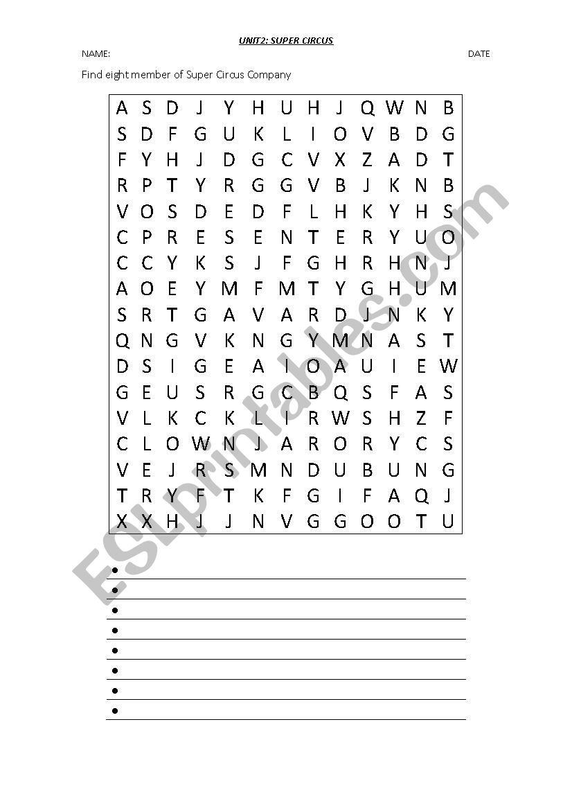 circus jobs worksheet