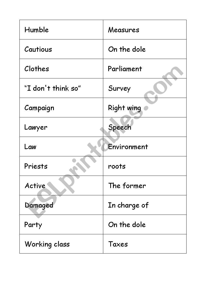 Words from elections worksheet