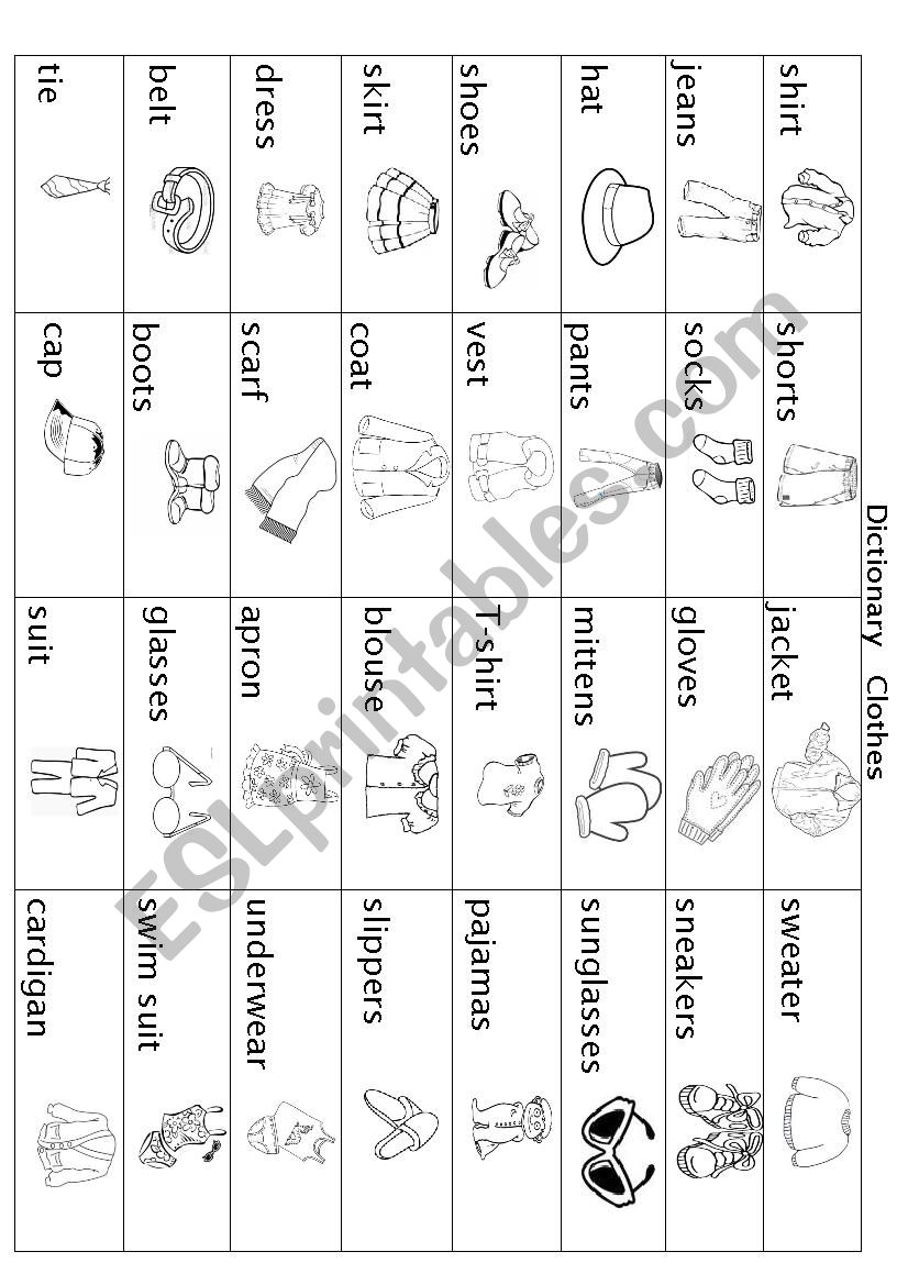 Clothes picture dictionary worksheet