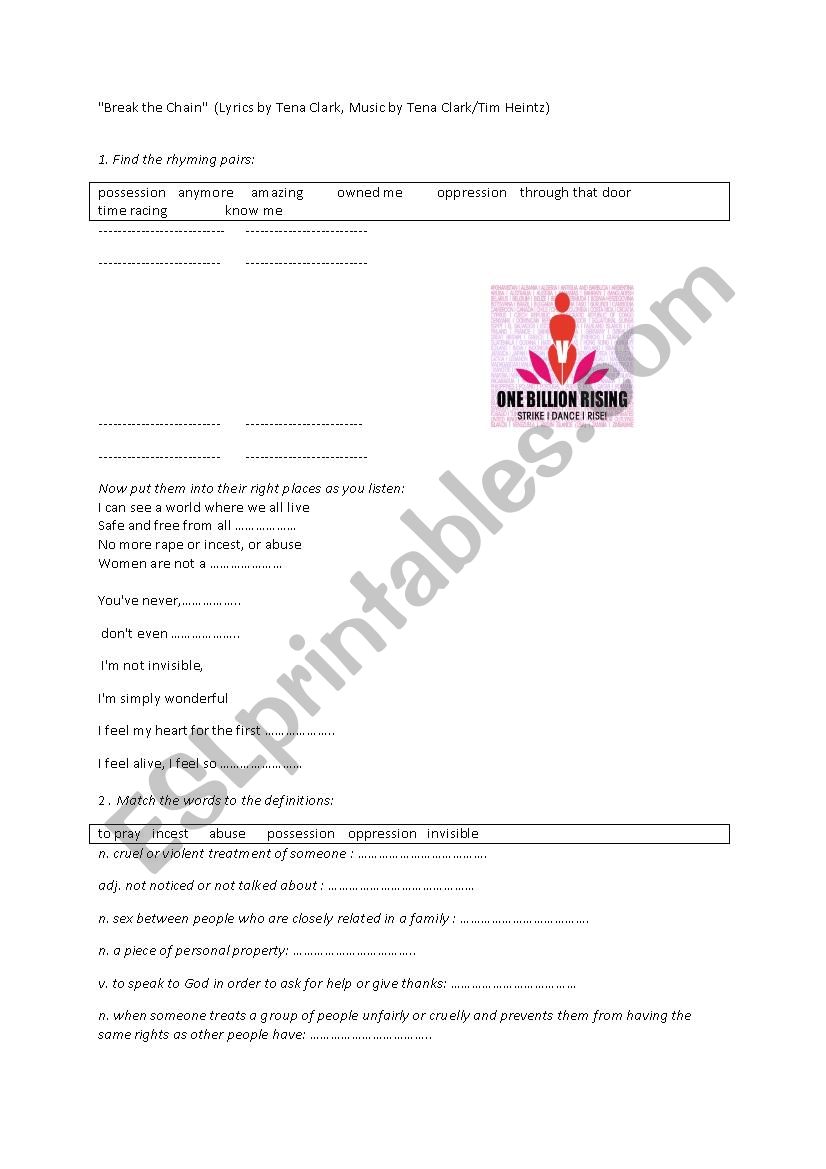 Break The Chain ESL Worksheet By Baranyat