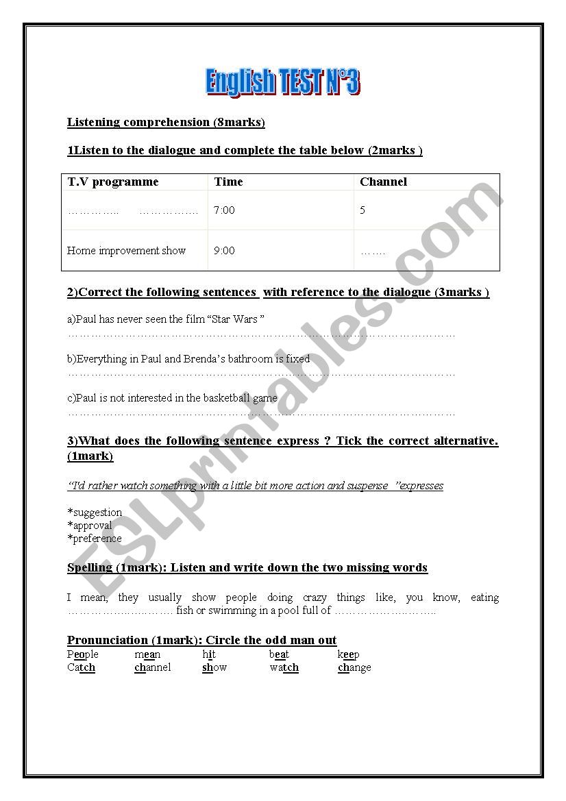 watching TV worksheet