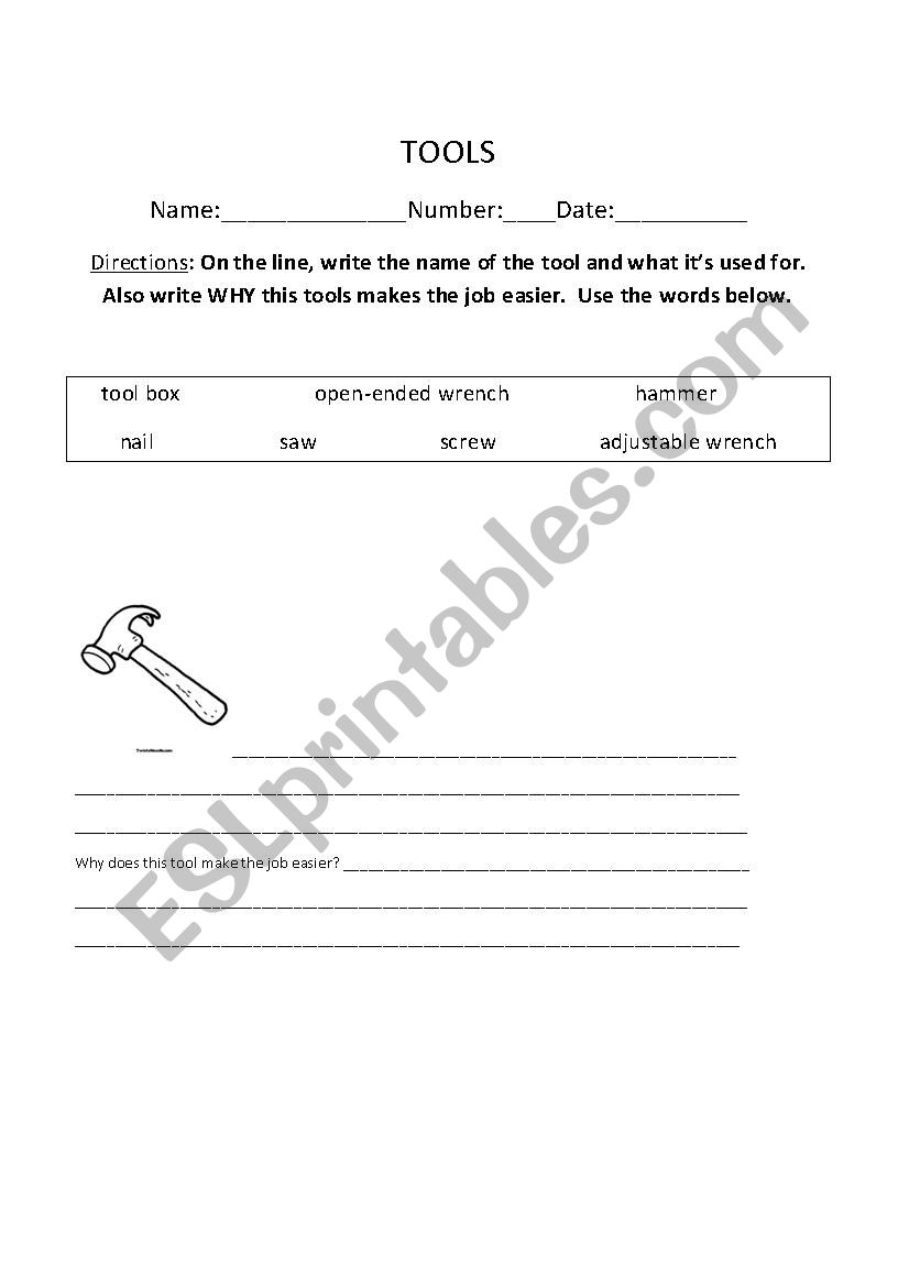 Tools make work easier! worksheet