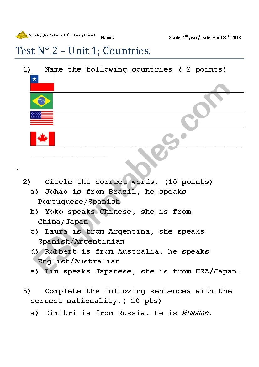 The Countries! worksheet