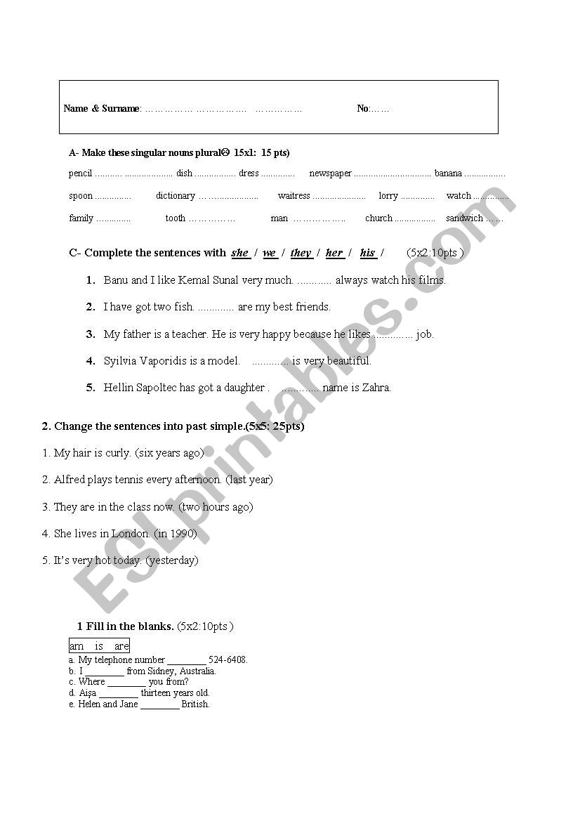 a quiz for elementaries worksheet