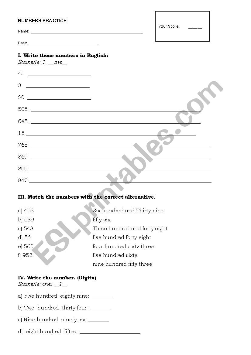 Practicing numbers worksheet