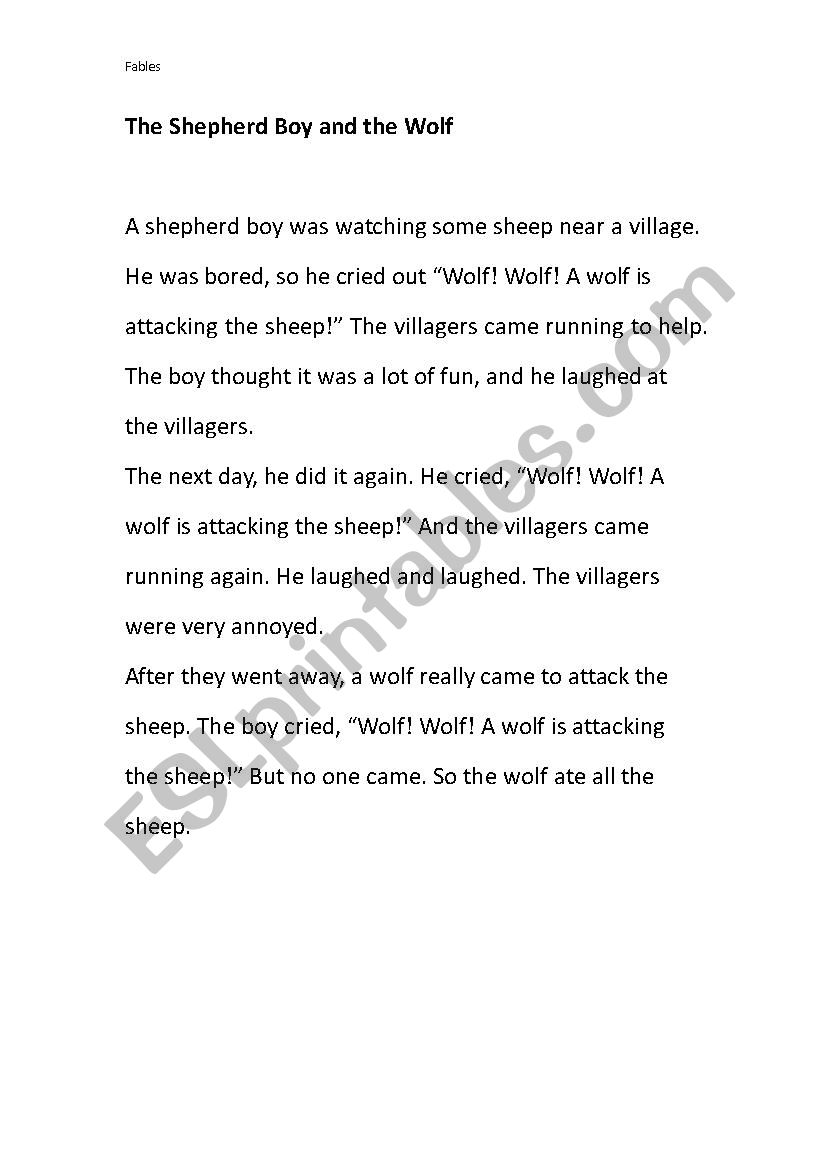 Fables- The Boy who cried wolf - ESL worksheet by tsevivien