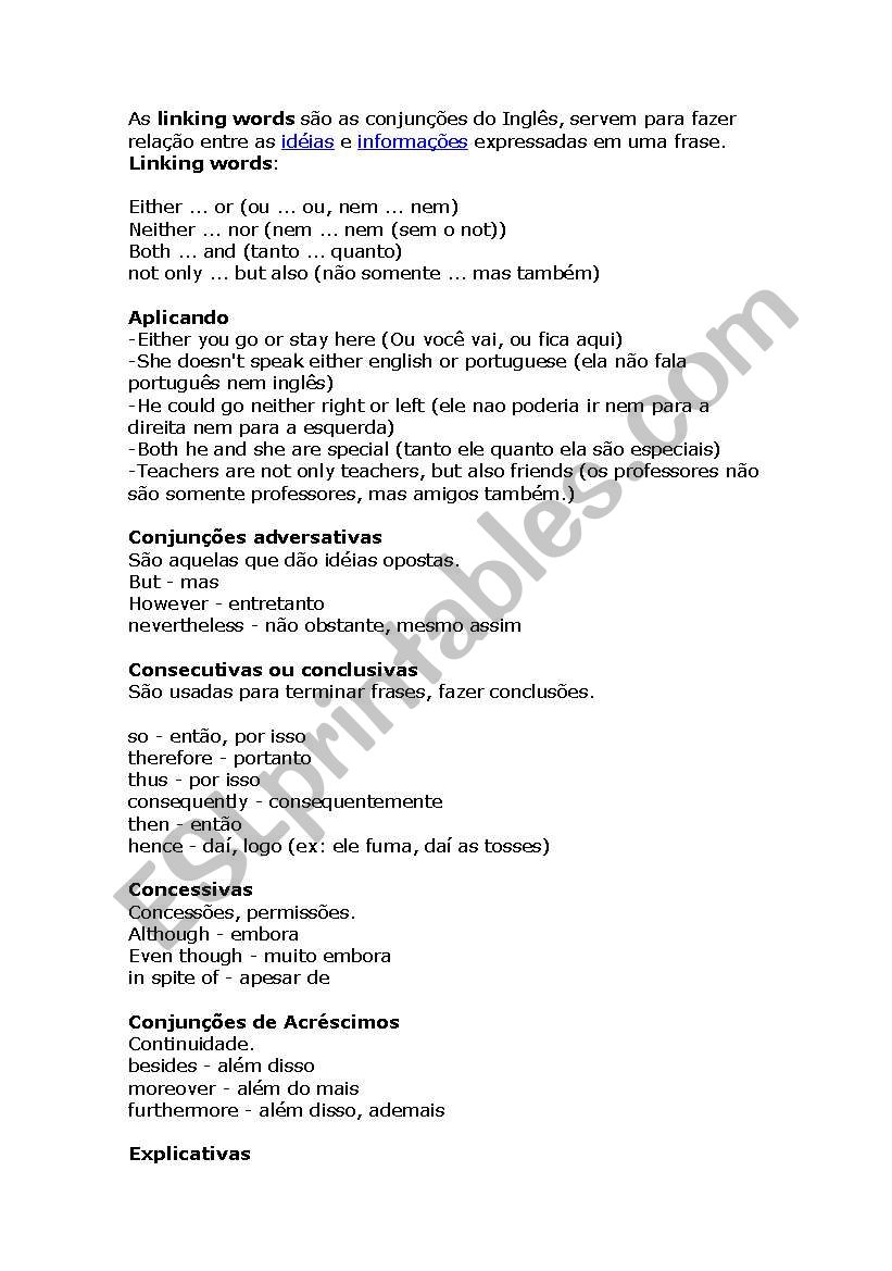 Linking words worksheet