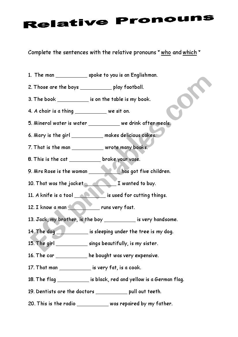 Relative Pronouns worksheet