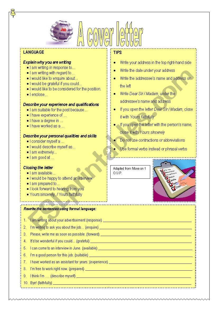 Printable Cover Letter Worksheet