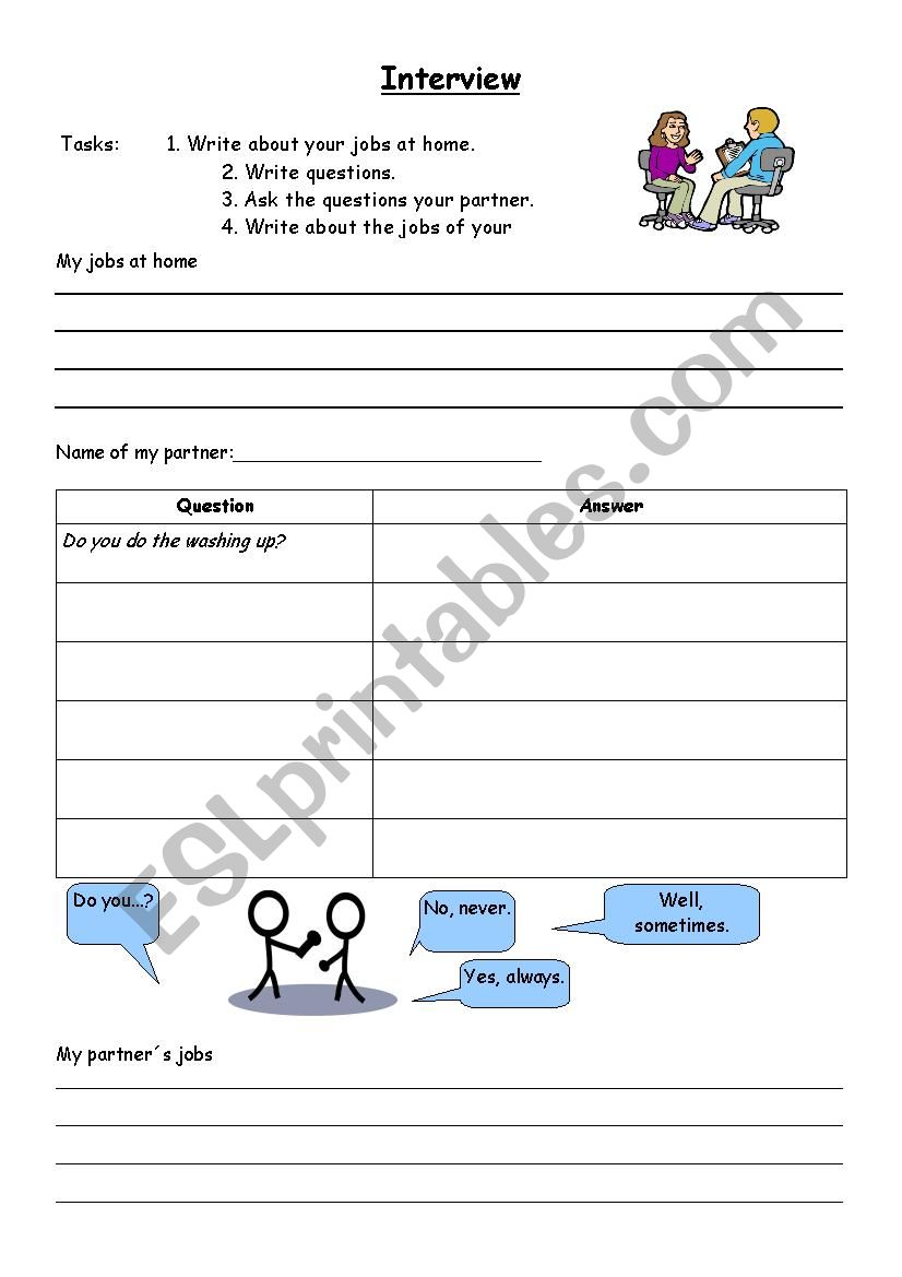 Jobs at home worksheet