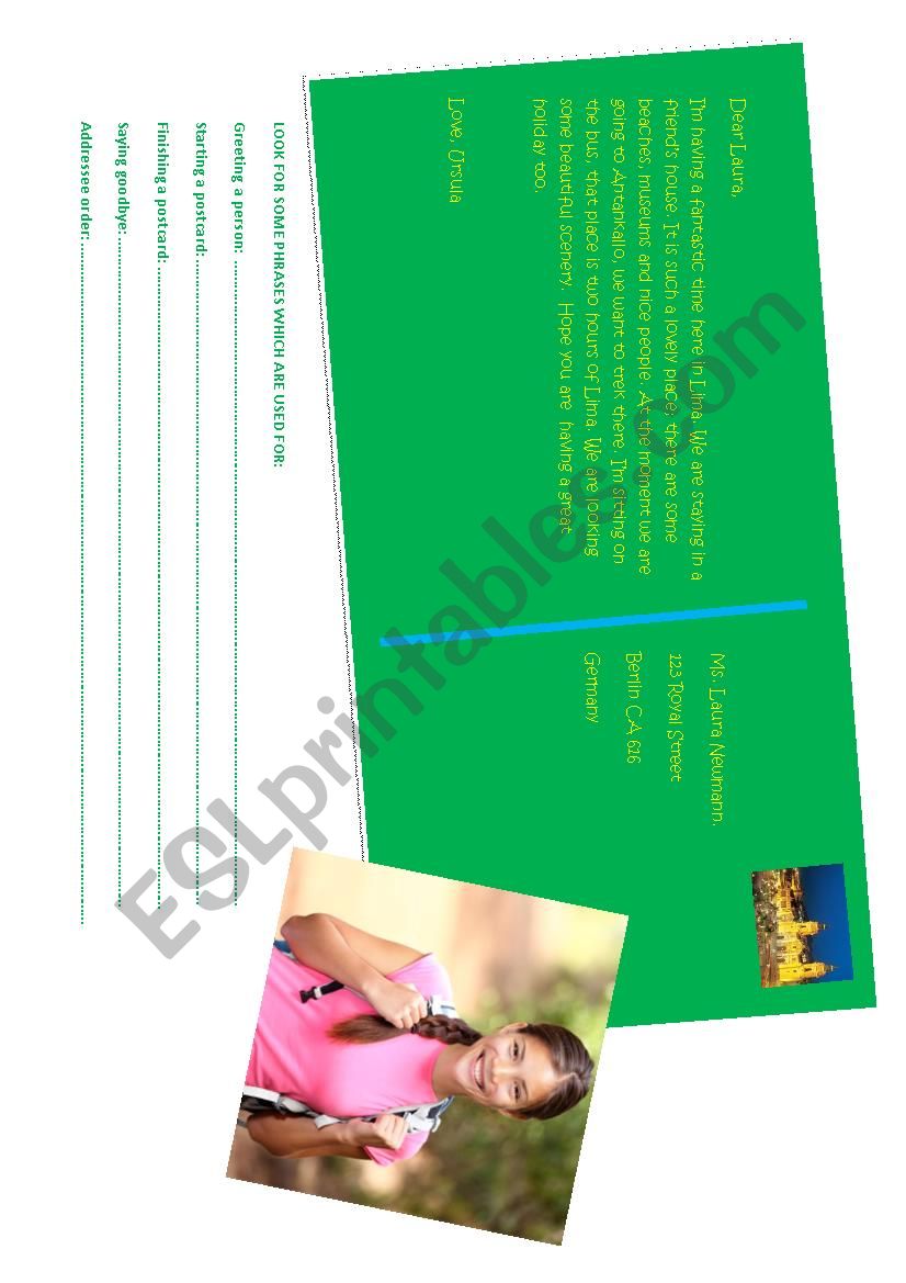 POSTCARD PRESENTE CONTINUOUS worksheet