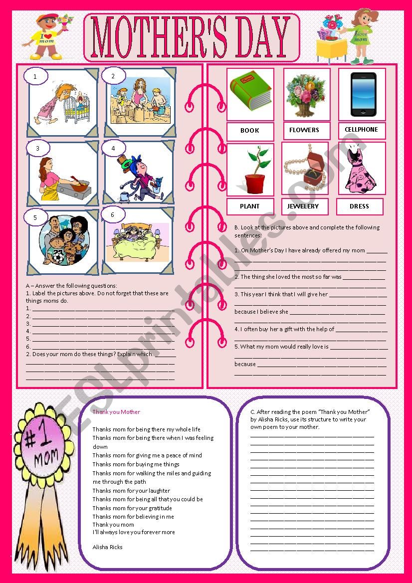 Mother´s Day Esl Worksheet By Marília Gomes
