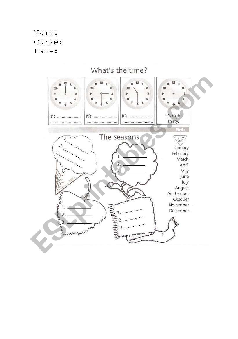 time and seasons worksheet