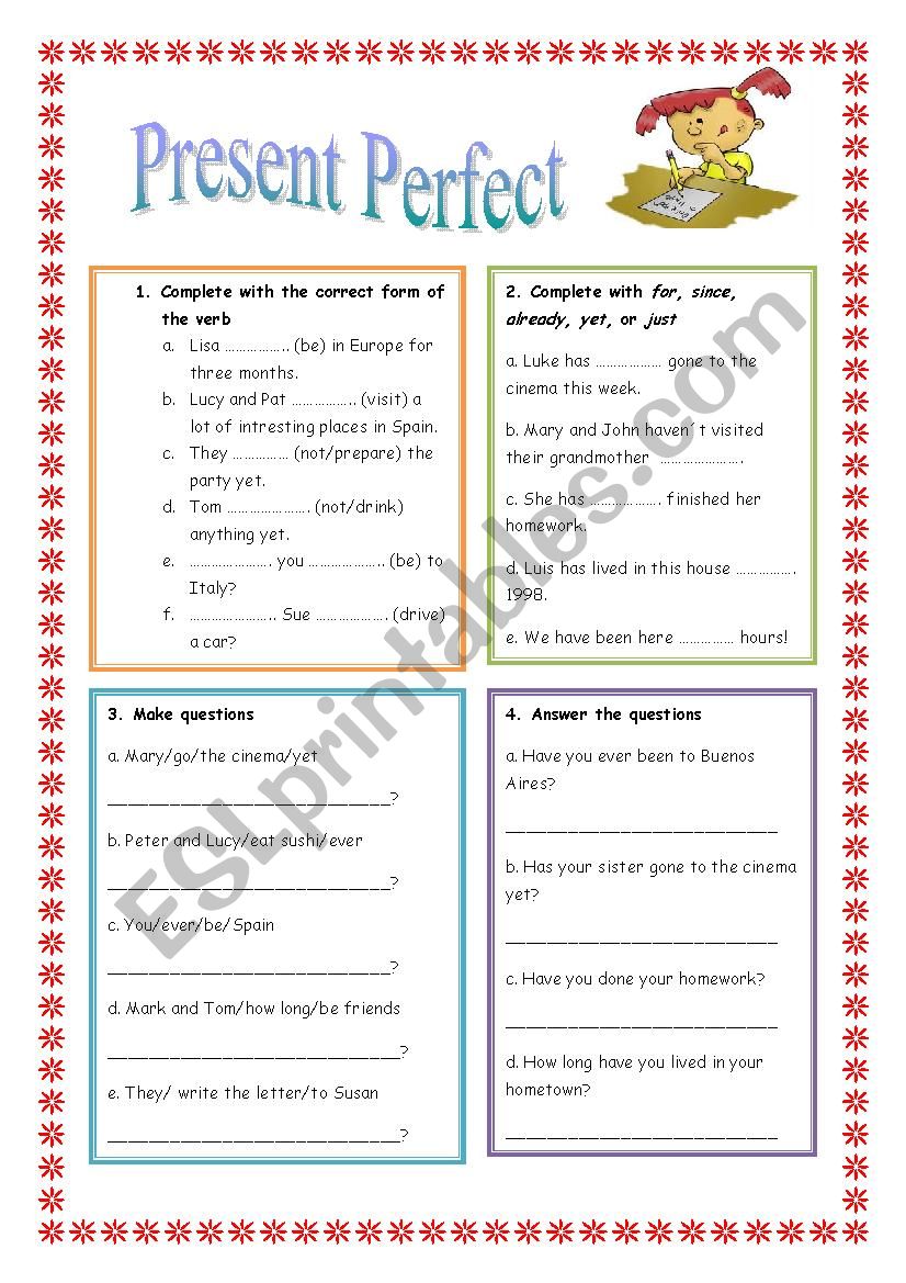 Present Perfect Review - ESL worksheet by debys