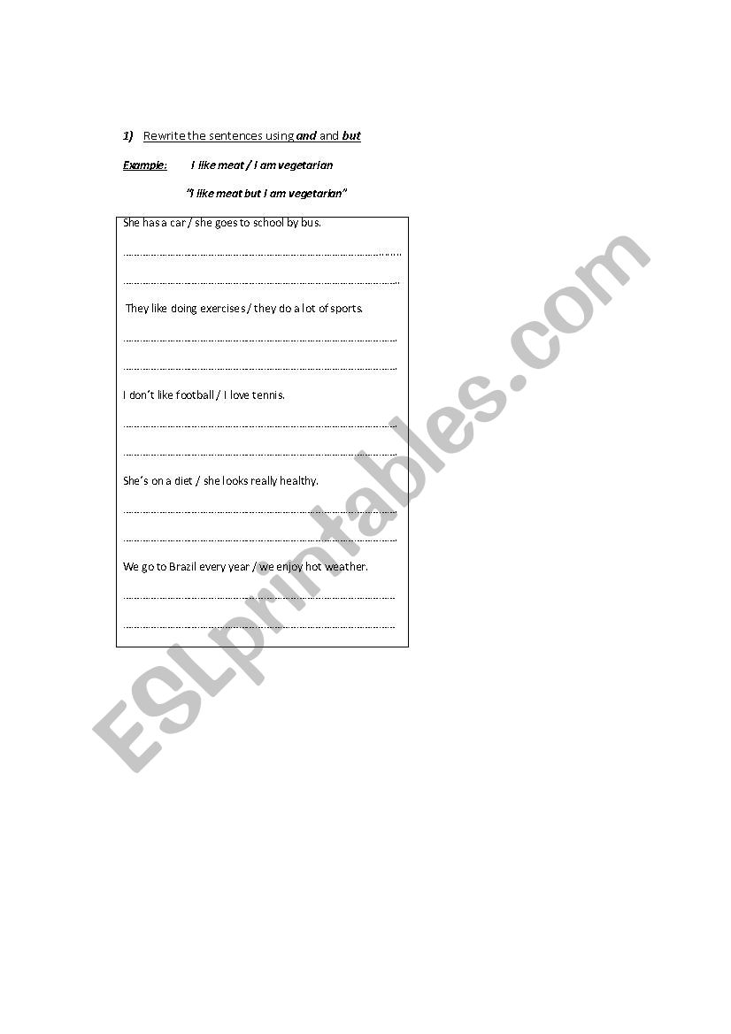 And - But as conjunctions worksheet
